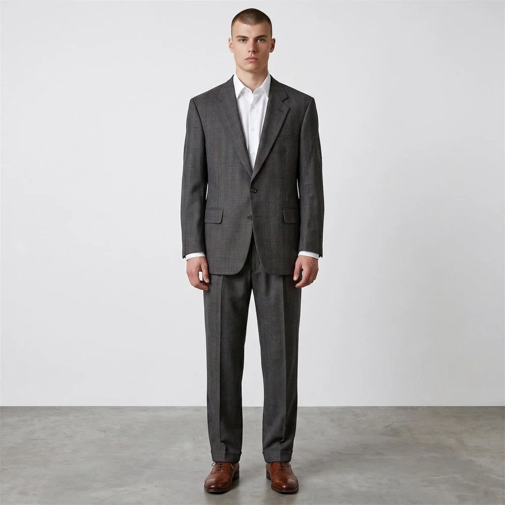 Dunhill Suit Mens 44R Grey Glen Plaid Wool 2 Button Double Pleated Cuffed Italy